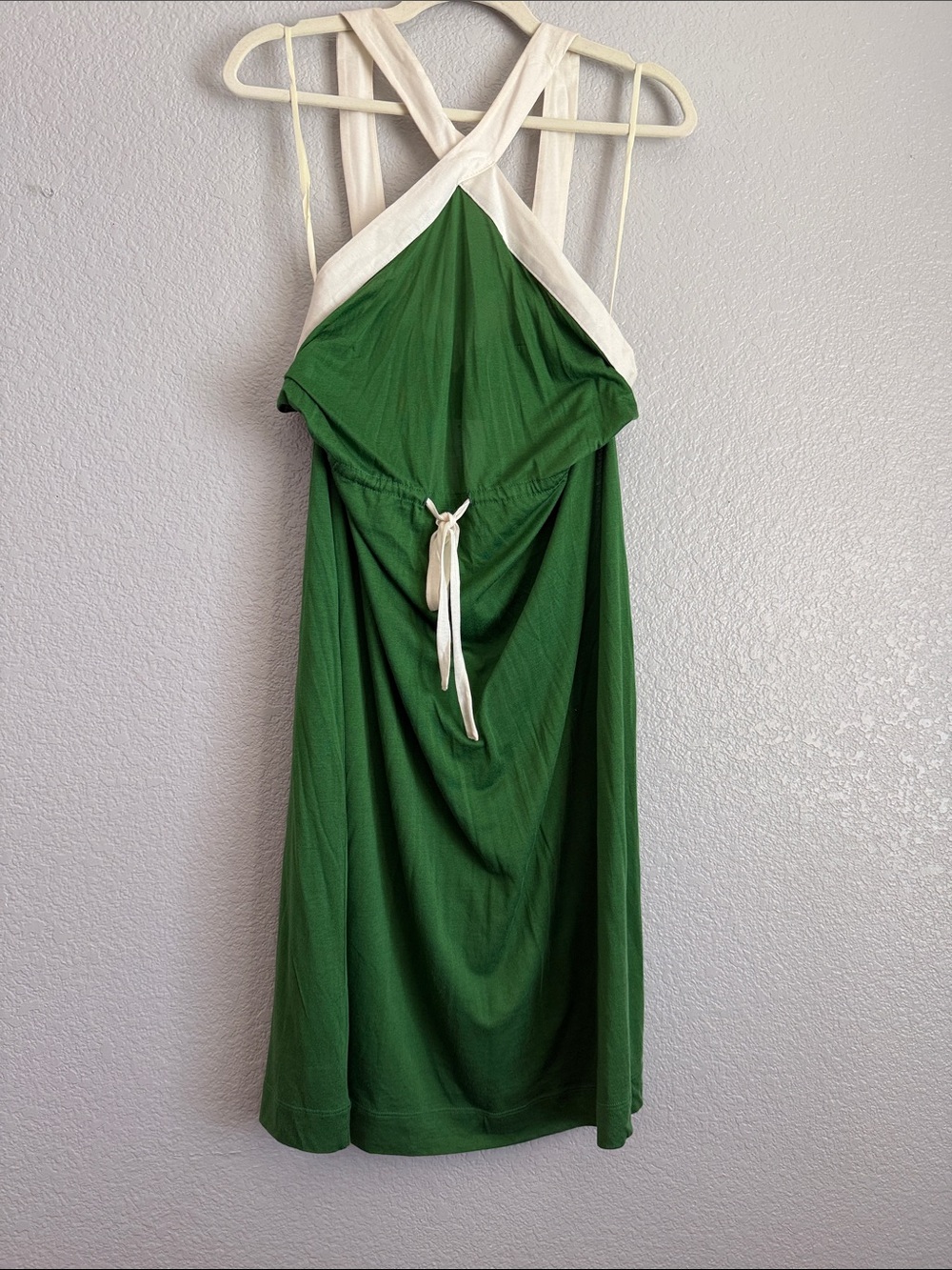 Anthropologie Green and White Crisscross Halter Midi Dress